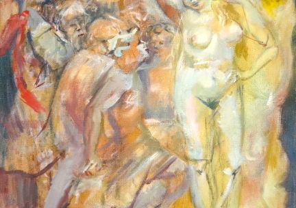 Georg F. Matthäus (*1945) (Leipziger Schule), Studie zu Lysistrata, (von Aristophanes), Ölfarbe auf Leinwand, 60 x 60 cm, Berlin 2000.